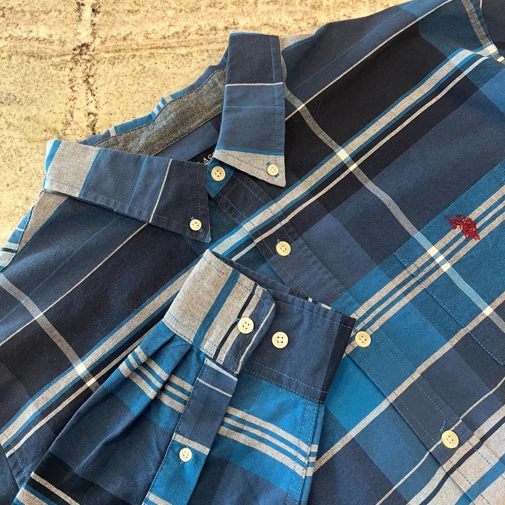 US POLO ASSN Blue Plaid Long Sleeve Shirt Men's Size‎ XXL 2XL Button Down Pony